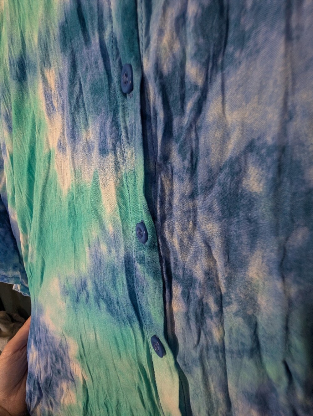Ekoiaer Tie-Dye Blue & Aqua Button-Front Swim Coverup Shirt - Picture 6 of 8